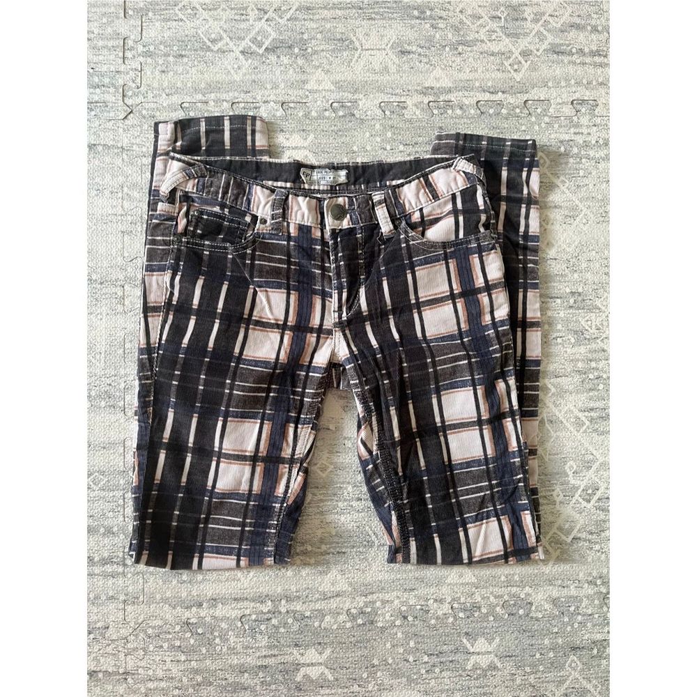 Free People FP Women's 27 Corduroy Plaid Skinny Casual Pants Stretch 5-Pocket